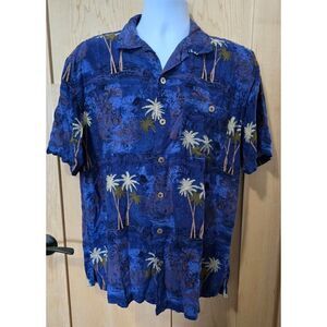 Vintage Hawaiian Palm Tree Print Button-Up Shirt Mens